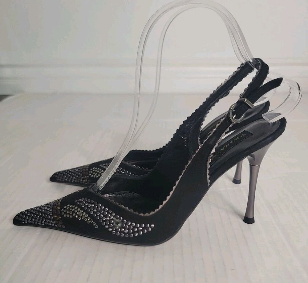Steve Madden Luxe Sling Back Heels 7 Embellished Pointed Stilleto Office Siren